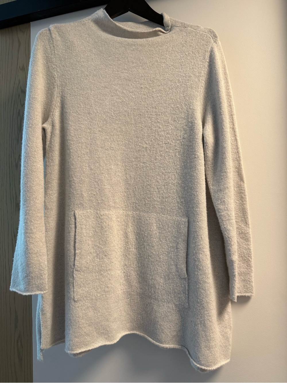 Habitat Clothing Long Light Gray Mock Neck Pullover Sweater with Front Pouch SM